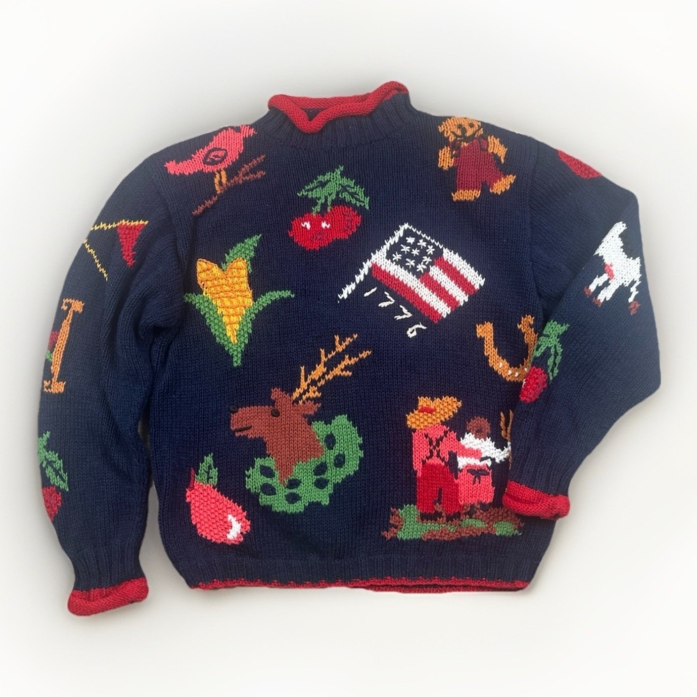 VTG Heirlooms Sweater Size Small Mock Neck 4th of July 250 Years USA Handknit